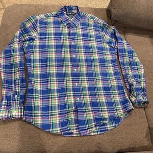 Ralph Lauren Custom Fit Mens Long Sleeve Plaid Button Down Shirt Size L Blue